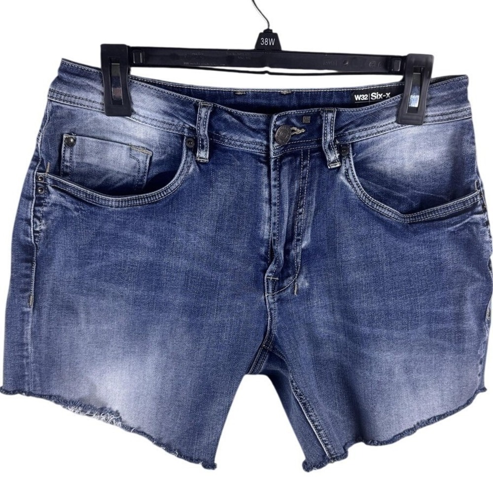 Buffalo David Bitton Shorts Mens 32 Blue Denim Cutoff Distressed Stretch Casual